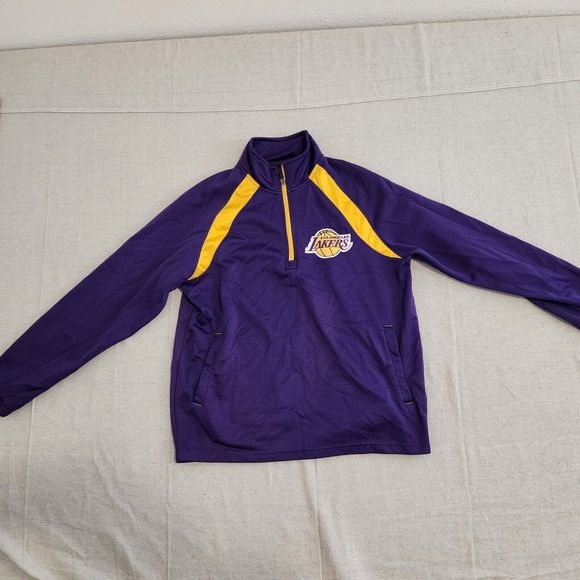 Los Angeles Lakers Sweater Youth Large Purple Yellow 1/4 Zip G-III By Carl Banks - Picture 1 of 13